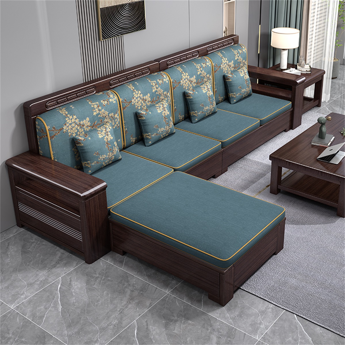 梵宜 新中式沙发紫金檀木冬夏两用轻奢高靠背储物客厅组合实木家具