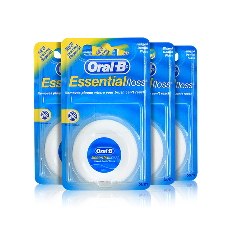 欧乐B专业洁齿微腊牙线 舒适深洁随身便携 50m*4盒装 超细扁牙线 细滑线 清洁齿缝