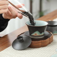 苏氏陶瓷(SUSHI CERAMICS)茶具套装手绘釉画彩三才盖碗款功夫茶具礼盒套装