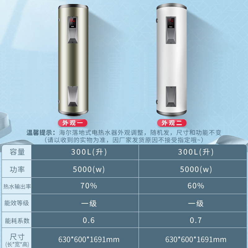 Haier/海尔电热水器300升ES300F-L大容量家用商用落地立式中央电热水器 储水式5KW速热 中温保温