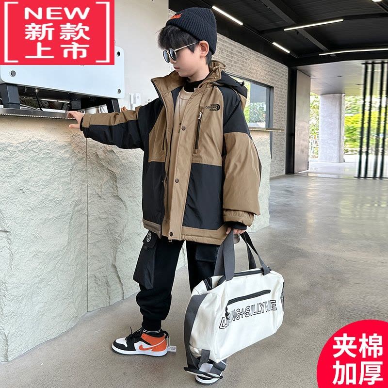 可莉允儿童装男童棉服2022新款秋冬装夹棉加厚外套中大童男孩冬季棉衣潮图片