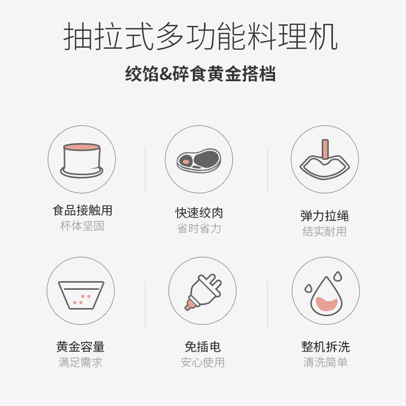 利仁家用多功能切菜器 手拉式捣蒜器 蒜泥辣椒沫搅碎机绞肉机饺子馅蔬菜料理机辅食机 大号-900ml 五刀头