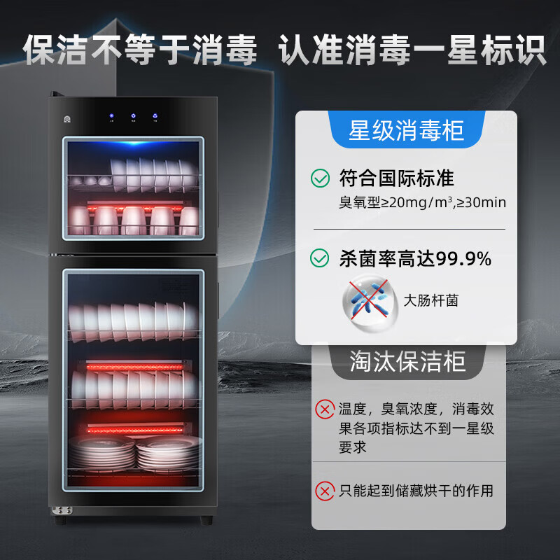 容声(RONGSHENG)消毒柜立式家用家庭烘干双门大容量商用餐饮食堂饭店星级厨房餐具紫外线碗筷消毒碗柜 一星级210L