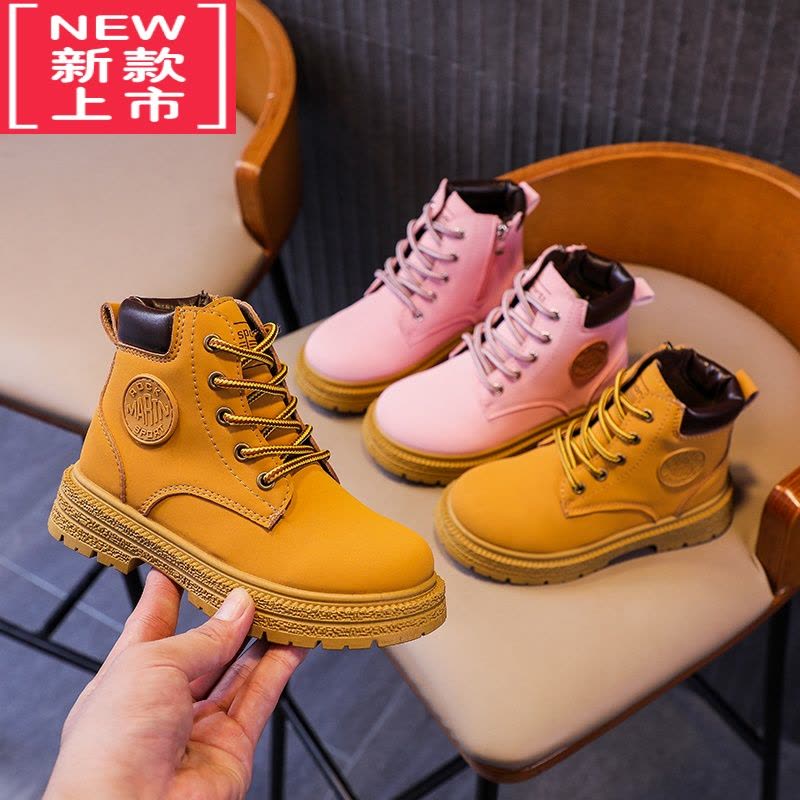 可莉允儿童靴子小黄靴英伦风秋冬新款女童男童厚底马丁靴百搭经典走秀靴图片
