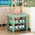 敬平家用门口创意网红鞋架可坐换鞋凳轻奢北欧简易长条凳收纳柜置物架 豆绿色三层50加固款
