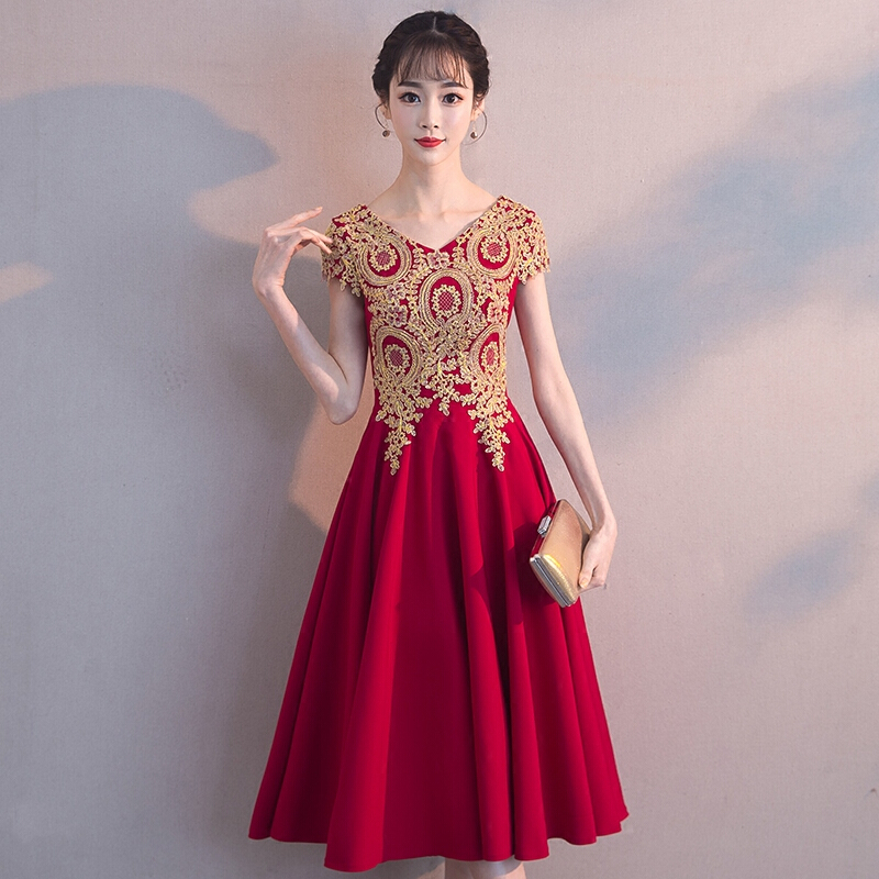 新娘敬酒服2018新款春夏季韩版公主红色中长款结婚礼服裙女中国风