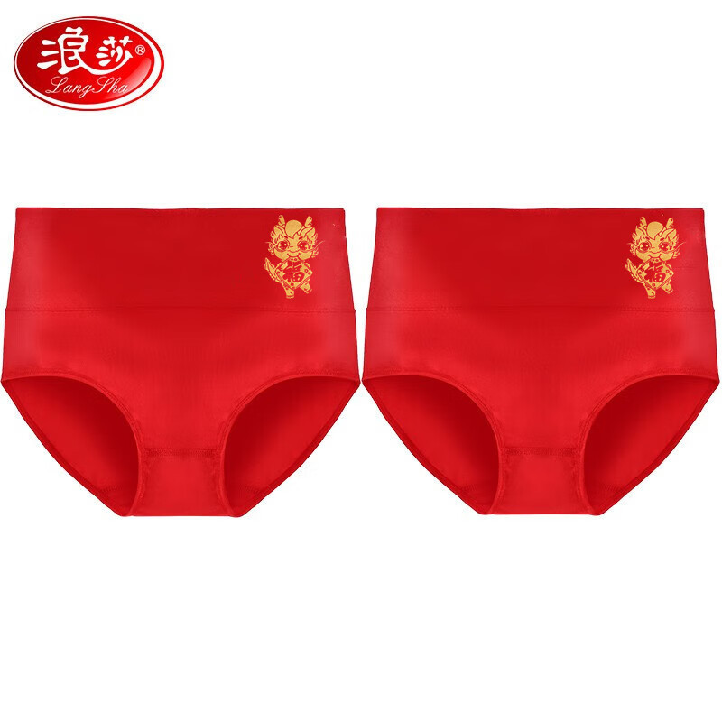 浪莎红内裤女本命年结婚新年高腰收腹提臀纯棉裆兔年女士三角裤 2条龙年送福 160