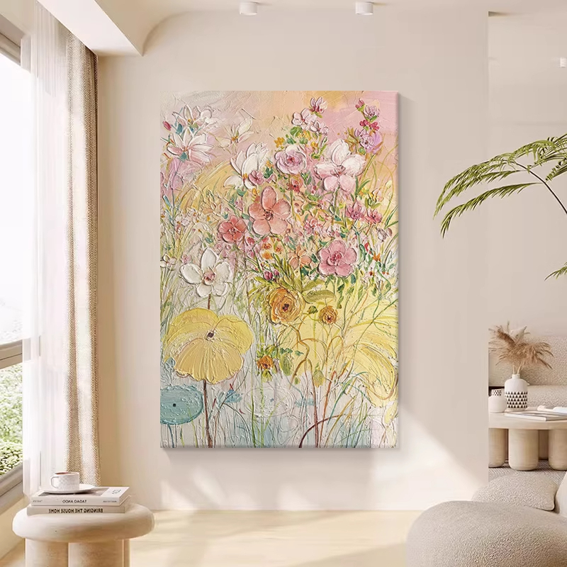 茹洋 2025新款高级感抽象花卉手绘油画客厅肌理挂画高品质高清大图