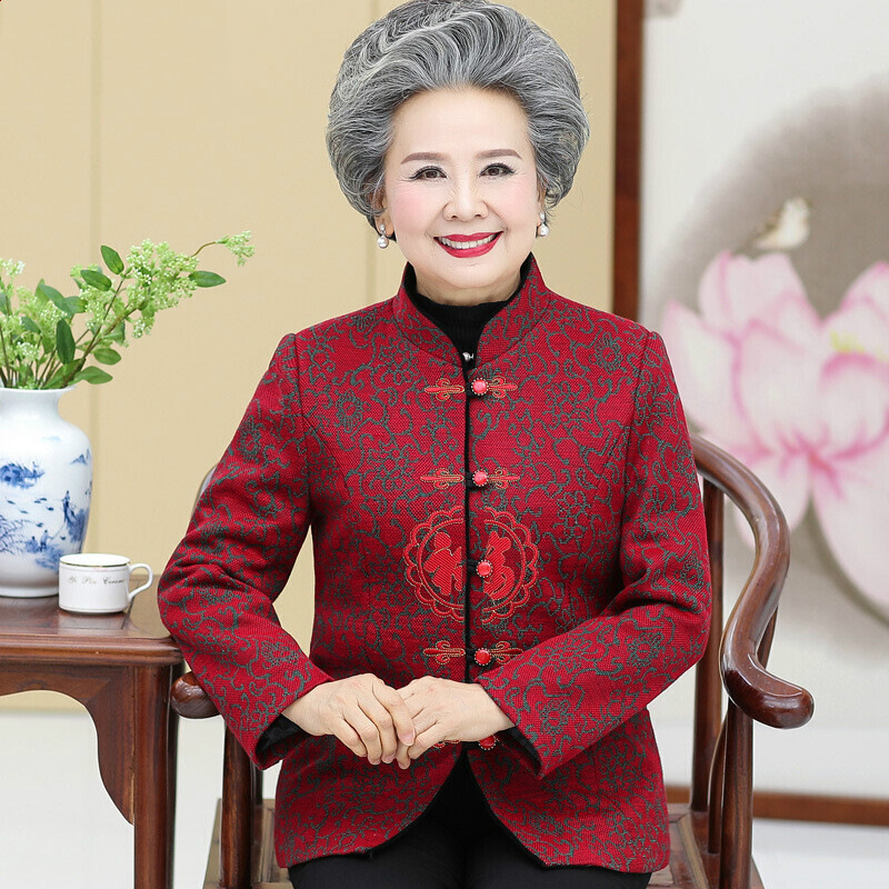 迪鲁奥（DILUAO)奶奶装唐装外套中老年人秋装套装女老人衣服春秋老婆婆妈妈装长袖_186 送运费险30天无理由退换 红色单件上衣