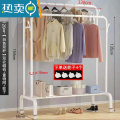 敬平双杆式晾衣架简易衣帽架落地室内置地挂衣架子家用卧室衣服收纳架 【双杆】120cm白色+单层置物网 滑轮底座
