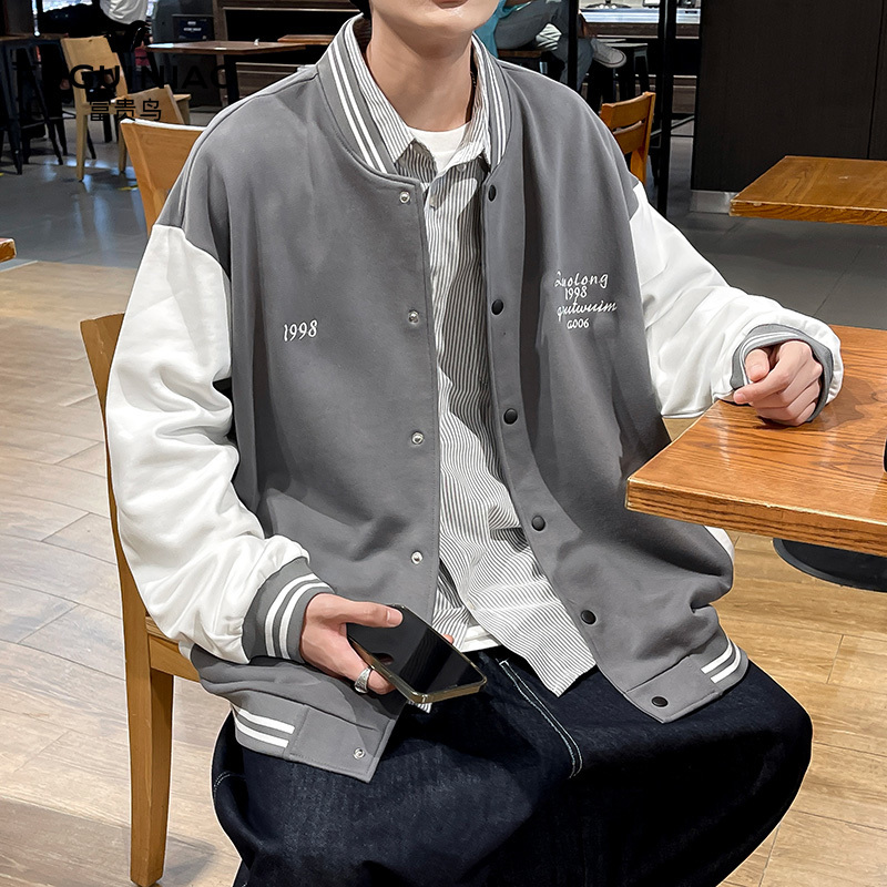 富贵鸟(FUGUINIAO)男士韩版时尚外套男装夹克宽松立领棒球服户外休闲衣