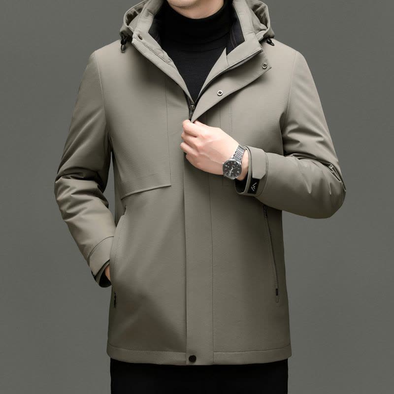 [可拆卸内胆 羽绒新款]秋冬装白鸭绒羽绒服男士极寒保暖爸爸装商务休闲外套夹克男翻领大码新款活里活面羽绒内胆外套男图片