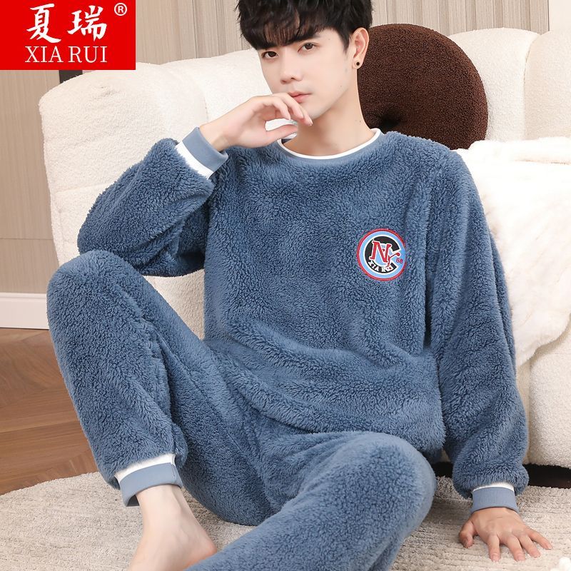 睡衣男冬季法兰绒加厚加绒保暖春秋冬款男士珊瑚绒家居服冬天套装高清大图
