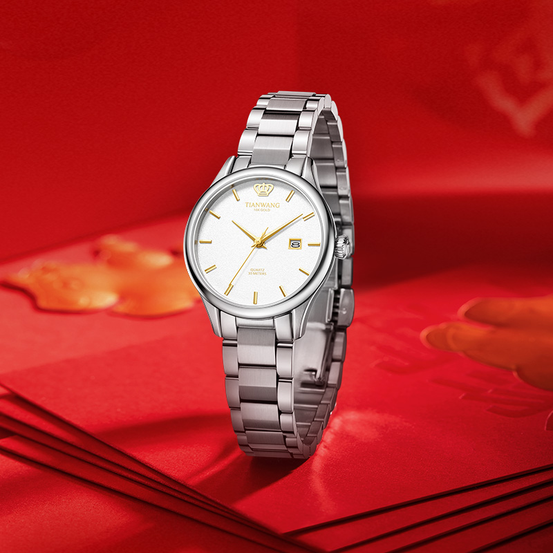 天王表金标送福18K金皇冠logo女表商务休闲轻奢女士石英手表31524高清大图