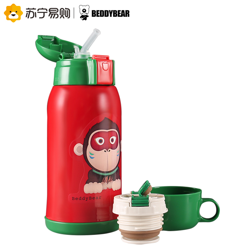杯具熊(beddybear) 儿童保温杯宝宝学饮杯带吸管直饮两用儿童水杯男女儿童不锈钢水壶 红色小猴 630ml高清大图