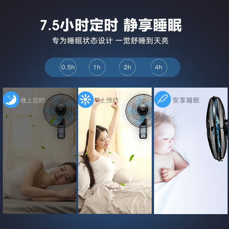 美的(Midea)[五叶飓风]工业遥控壁扇/挂壁式商居两用风扇/120°广角摇头定时电风扇/工厂通风吊扇 FW40-11高清大图