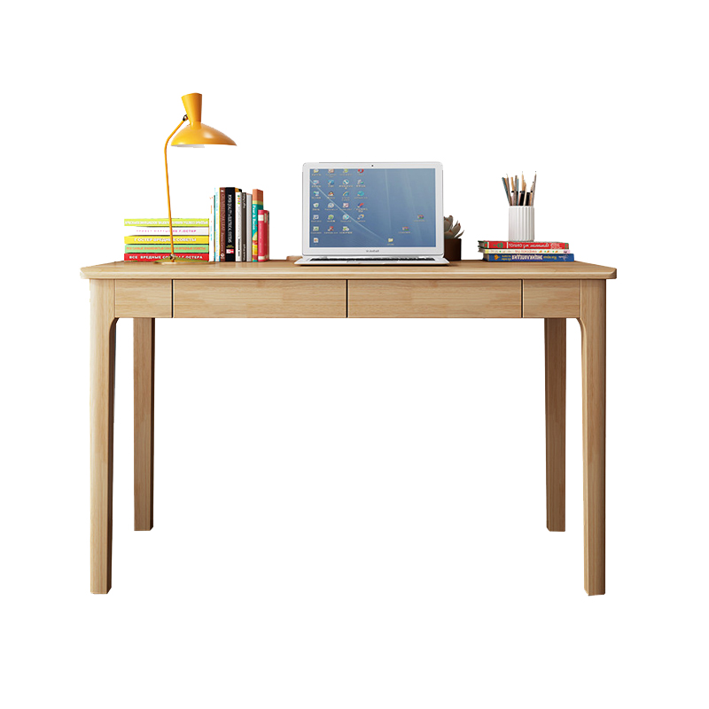 鑫环境 全实木书桌120*55CM单桌双抽现代简约家用电脑台式桌卧室学生学习写字台1.2米高清大图