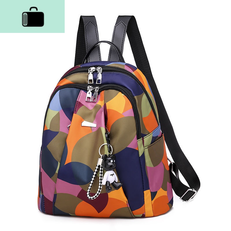 牛津布双肩包女韩版2020新款时尚百搭帆布书包休闲旅行包女士背包NEW LAKE 花色