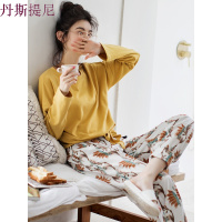 睡衣女春秋纯棉长袖可外穿韩版清新学生蝴蝶结圆领宽松家居服套装