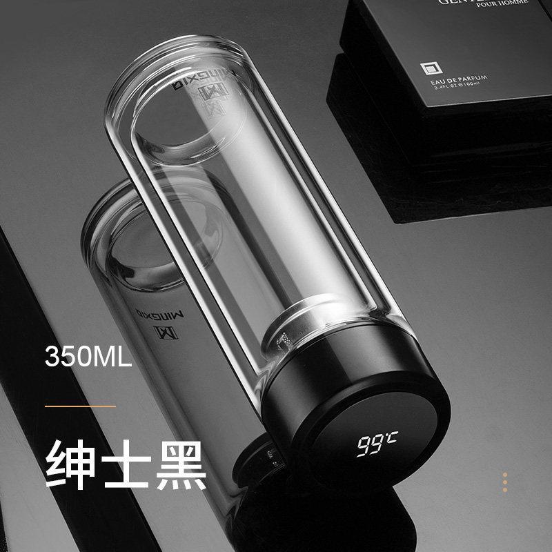 家柏饰(CORATED)智能玻璃杯男家用便携水杯创意车载茶水分离泡茶杯子女士个性潮流 【智能温显杯盖】黑色350ml高清大图