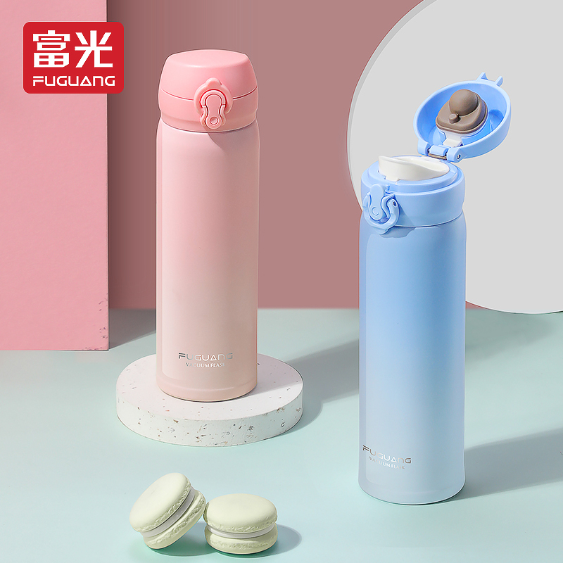 富光316不锈钢保温杯女渐变色一键弹盖男学生车载便携儿童水杯子高清大图