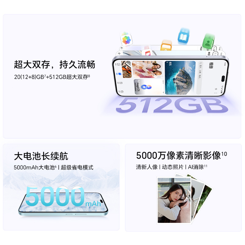 荣耀X60i 12GB+512GB 月影白 5G手机 轻薄长续航 高亮OLED护眼大屏 防水抗跌高品质 智能学生老人手机