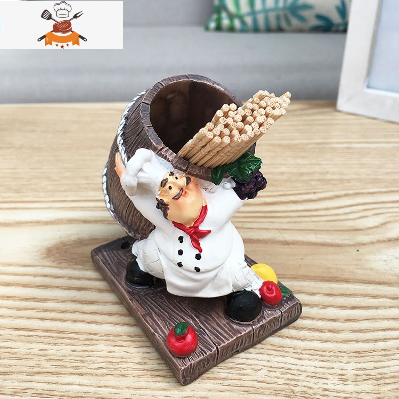 北欧式美式可爱胖厨师创意牙签筒家用个性简约餐厅饭店牙签盒礼物 敬平 背着的厨师25欧式2式