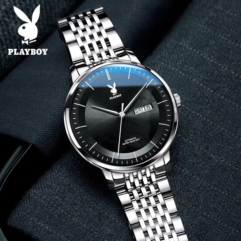 花花公子playboy手表正品全自动机械表男士简约商务手表欧美品牌防水