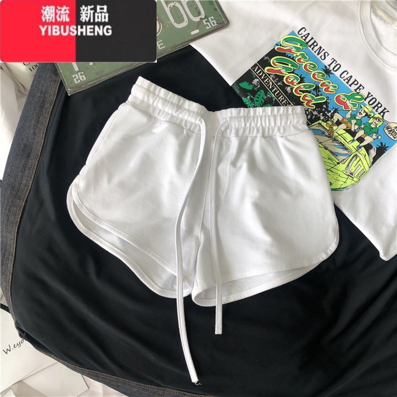 YIBUSHENG运动短裤女季跑步2024新款外穿休闲宽松大码居家睡裤ins潮 白色 2XL建议130-145斤