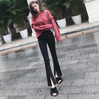 黑色微喇九分裤夏季2018新款女裤高腰裤子学生chic风喇叭裤女春秋