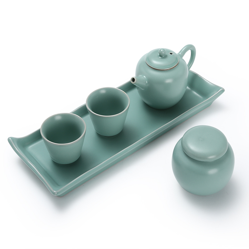 常生源 功夫茶具套装 原矿仿宋汝窑 旅行茶具 茶壶茶杯茶盘 办公家用 乐言茶具套组