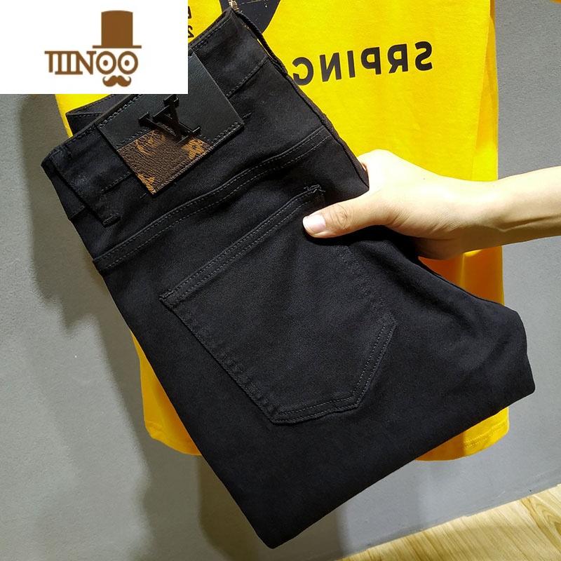 YANXU潮牌欧货男士牛仔裤2023新款高端轻奢弹力修身小脚裤网红同款九分高清大图