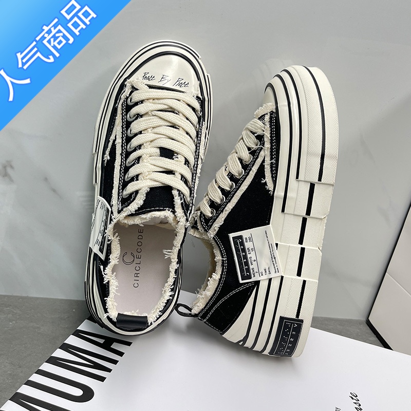 SUNTEK吴建豪帆布鞋女2023夏季新款百搭休闲网红流浪乞丐鞋厚底增高板鞋高清大图