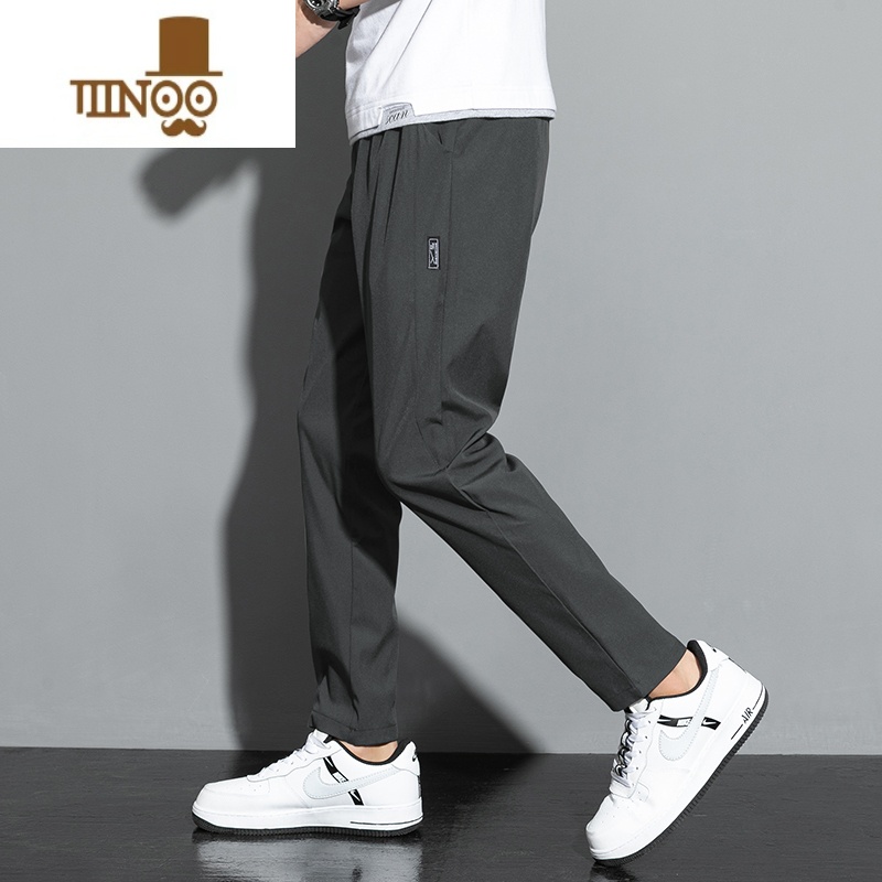 YANXU夏季薄款冰丝休闲裤男士九分潮牌宽松直筒运动长裤子工装裤男高清大图