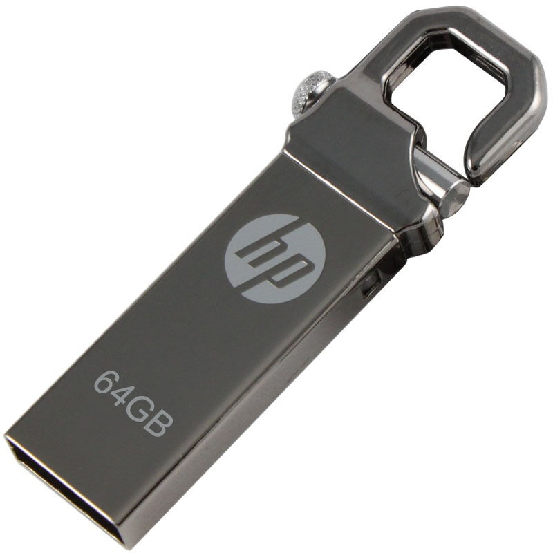惠普(HP)64GB USB2.0 U盘 v250w 金属黑 安全金属钩头车载/电脑两用优盘
