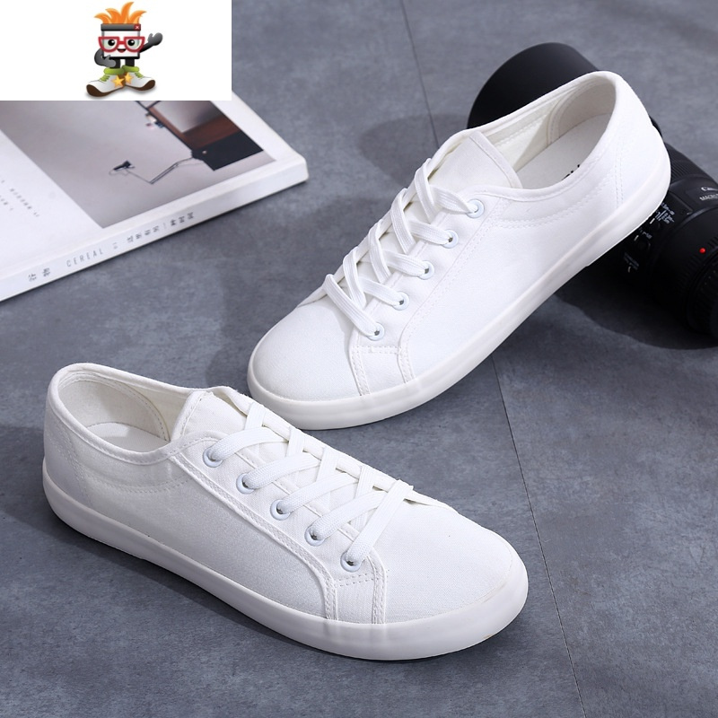 男帆布鞋春季男鞋韩版潮板鞋休闲低帮鞋情侣百搭白色帆布鞋小白鞋 闪