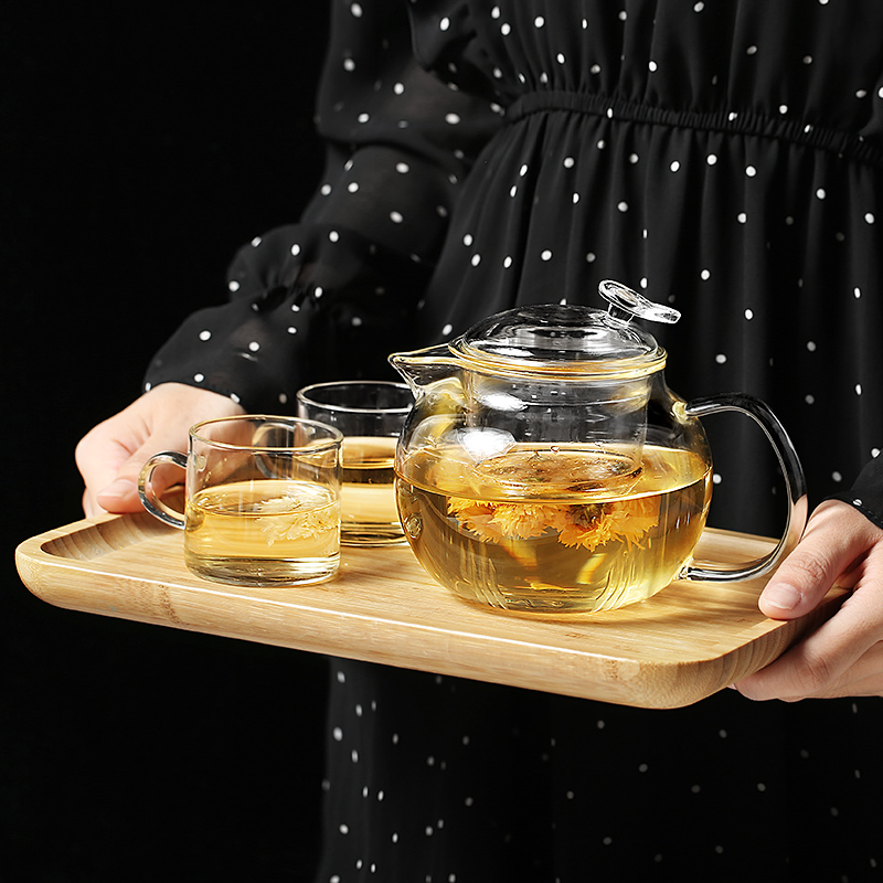 美帮汇高硼硅玻璃茶壶过滤茶水分离煮茶器家用耐热高温日式泡茶壶一人用 单壶600ml+2杯高清大图