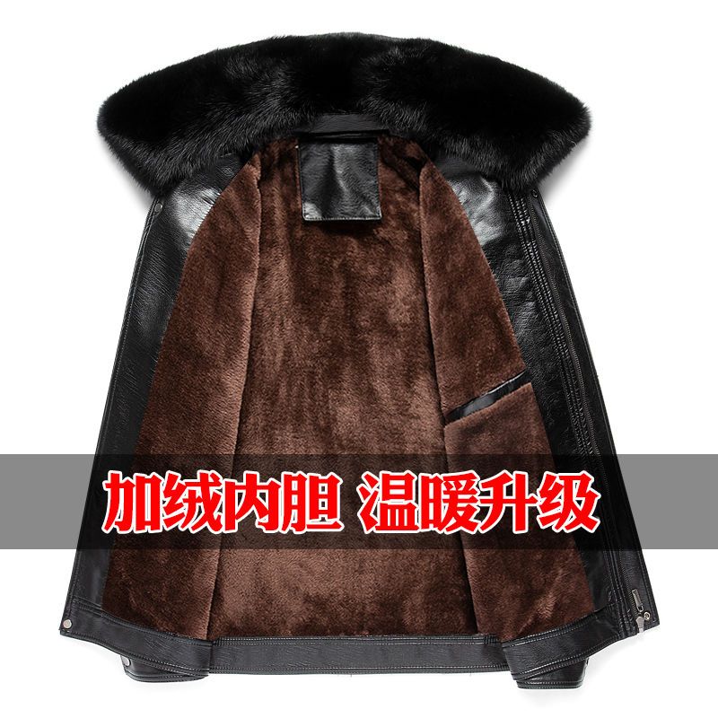 中年皮衣新款加绒加厚男休闲pu皮夹克中老年爸爸装外套皮毛一体