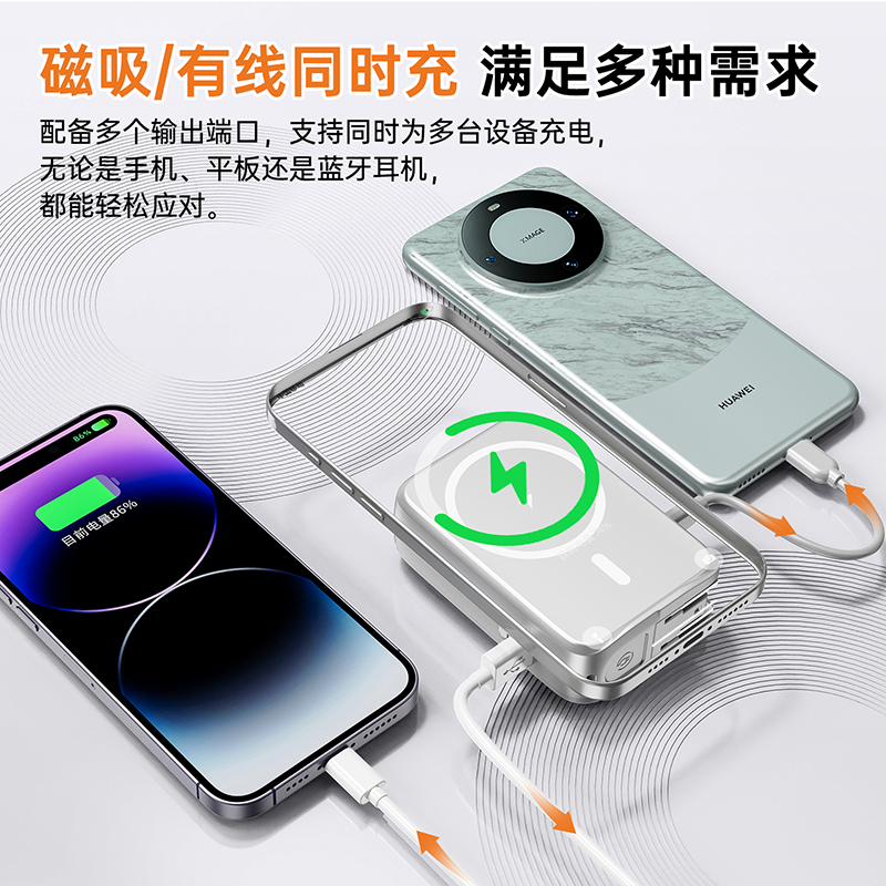 sayrelances塞尔兰斯 四合一磁吸10000毫安移动电源22.5w K00113(银色)高清大图