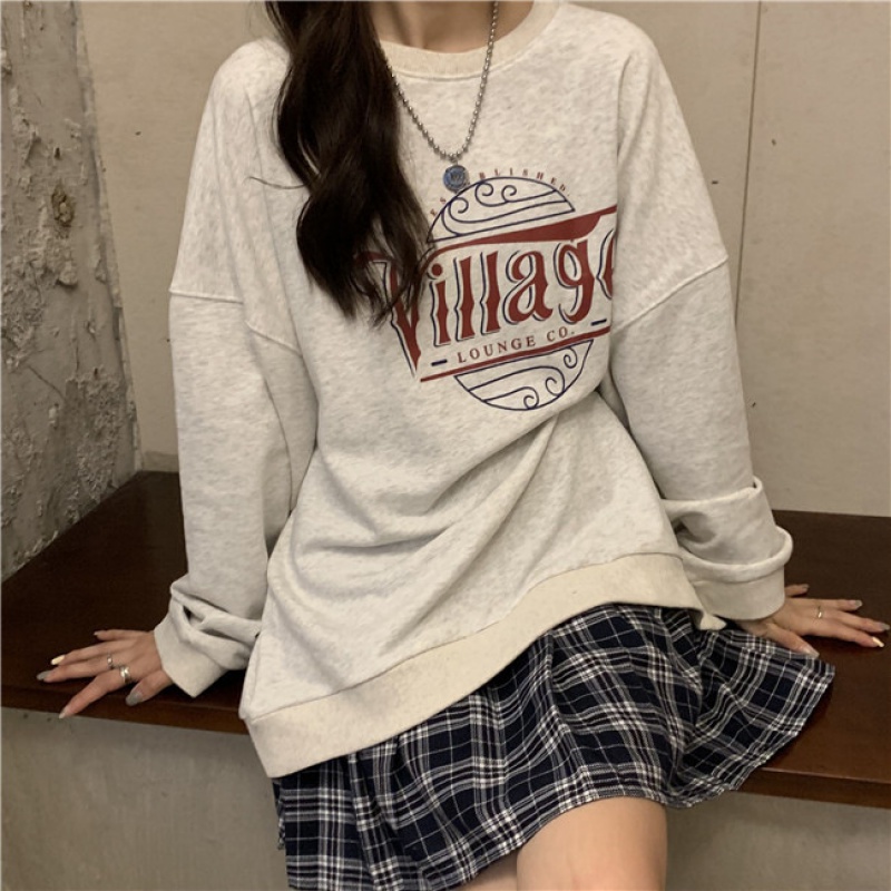 宽松休闲圆领薄款卫衣女秋冬新款外套长袖打底衫学生外套上衣