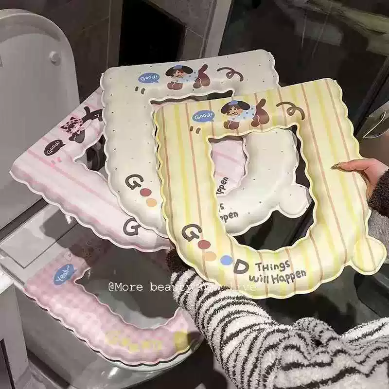 日和花马桶垫粉色猫咪格子高清大图