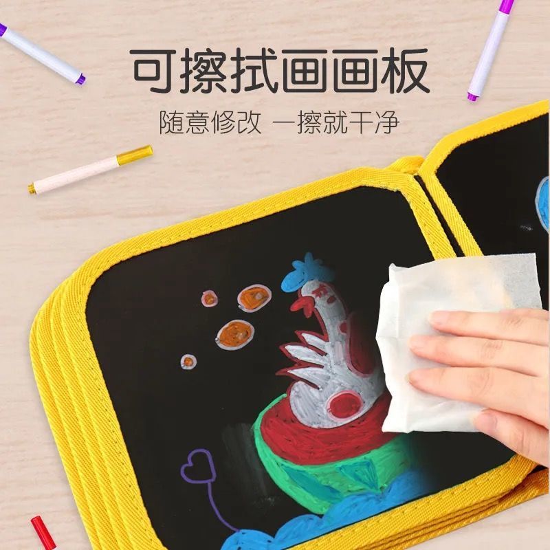 画画板儿童涂鸦宝宝小孩小黑板家用写字板可擦写水绘画本玩具神器 绿色恐龙款[6面可画+3支水粉笔]