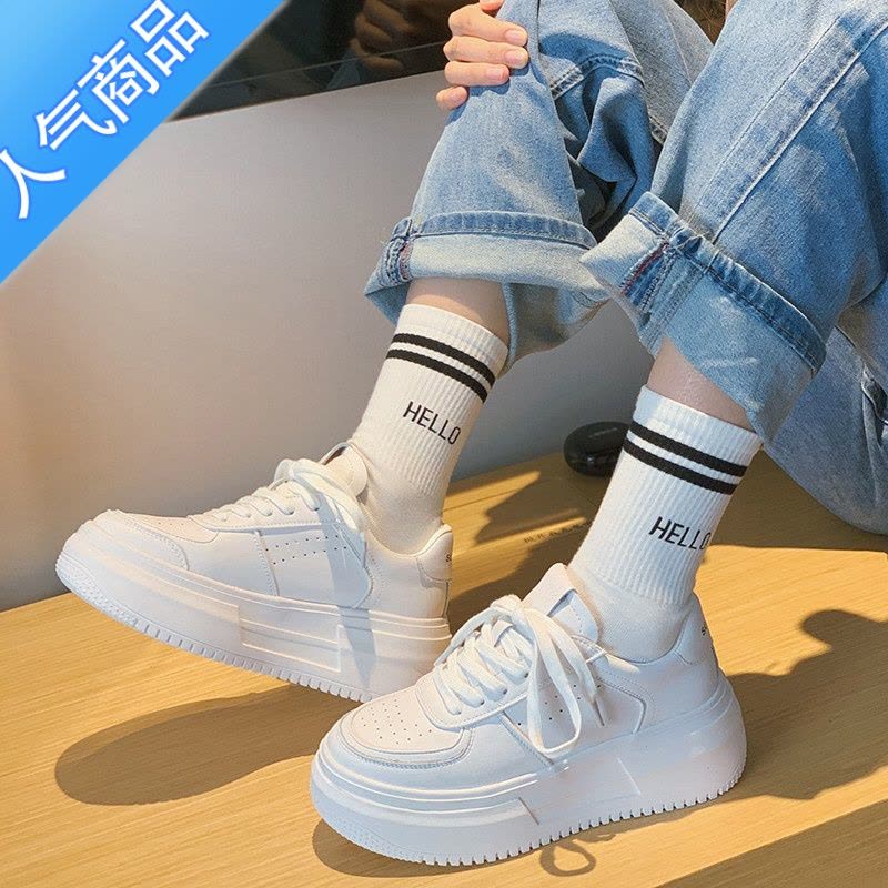 SUNTEK2023新款厚底小白鞋女鞋白色女款鞋子百搭松糕鞋女运动鞋休闲板鞋图片