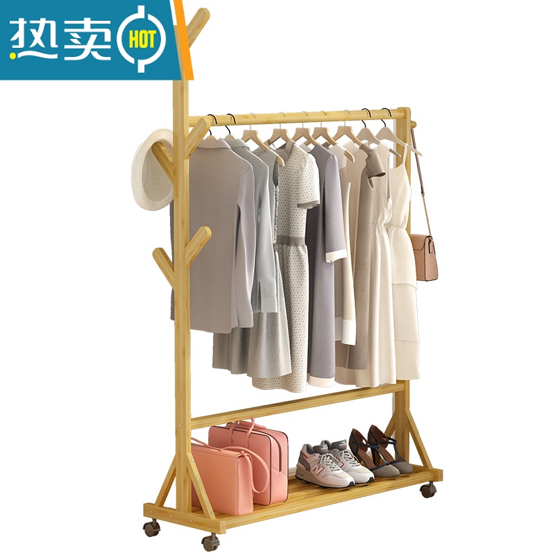 敬平挂衣架落地卧室学生宿舍衣帽架简易衣服架子网红晾衣架家用置物架 [加固加粗]升级款-茶色80长高清大图