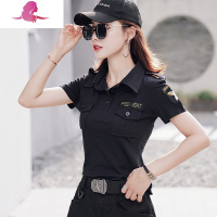 艳如飞夏季水兵舞上衣女短袖新款演出服迷彩t恤潮时尚显瘦宽松韩版军装T恤