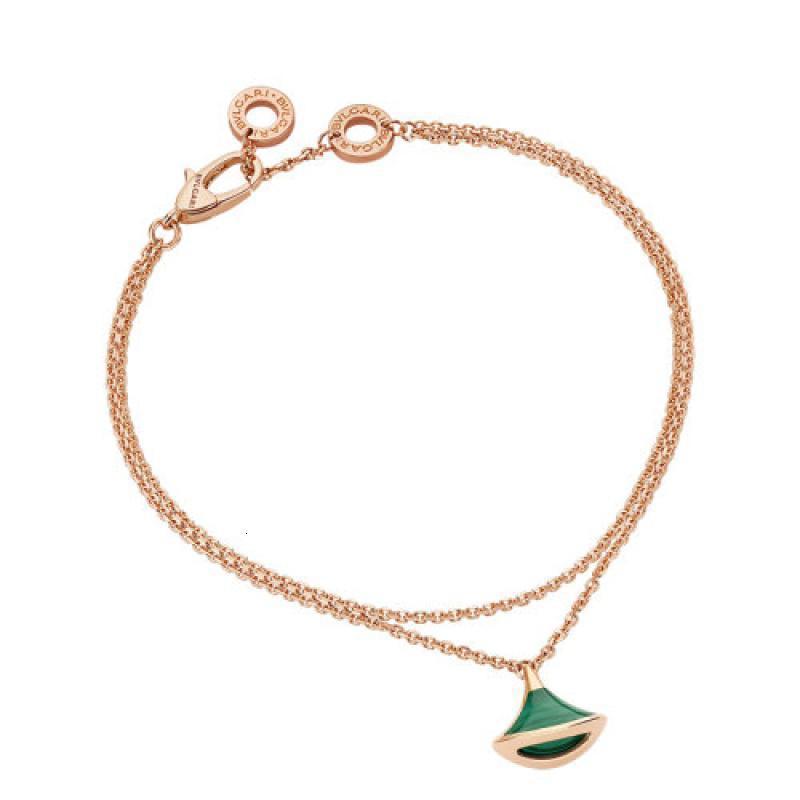 bvlgari宝格丽divasdream系列18k金玫瑰金镶嵌孔雀石扇形手链358354