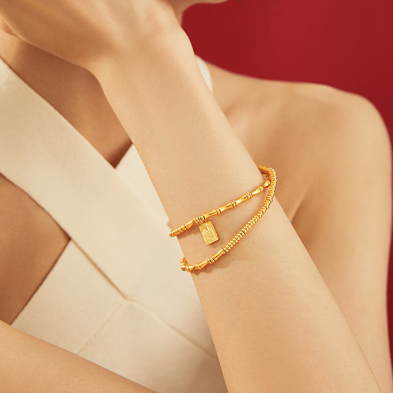 周大福经典传承系列竹节元素双层足金黄金手链工费1220计价f232788520