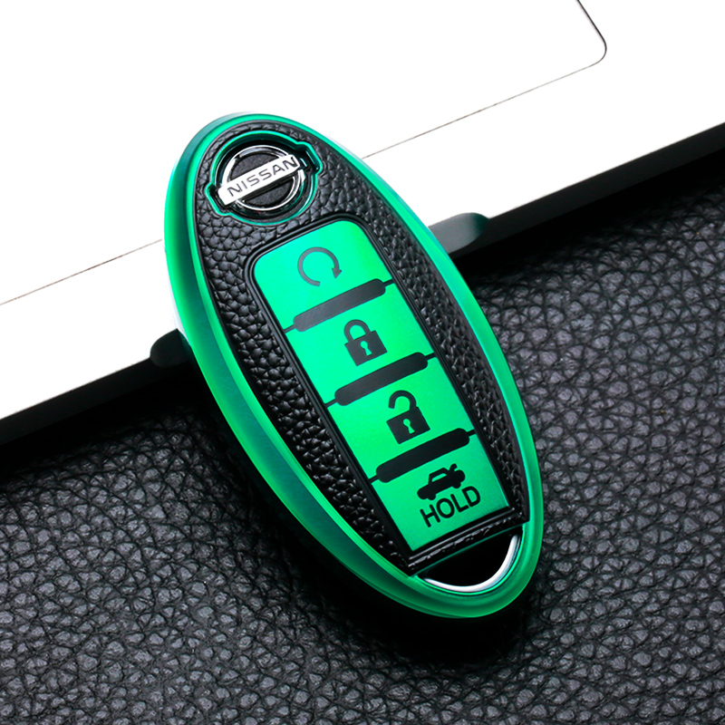 【补贴10%】东风日产汽车钥匙套14代经典轩逸蓝鸟尼桑包扣壳天籁奇骏逍客劲客 日产E款/升级皮纹【极光绿】单壳