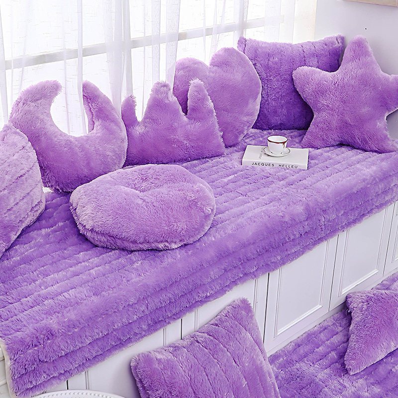 汐岩飘窗垫窗台垫毛绒加厚榻榻米坐垫阳台垫子落地窗毯榻榻米 紫罗兰长毛绒110*160cm