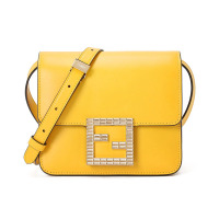 预订 FENDI 芬迪 FAB 口盖包 单肩包 斜挎包迷你 双F钻扣光面皮8BT325金扣